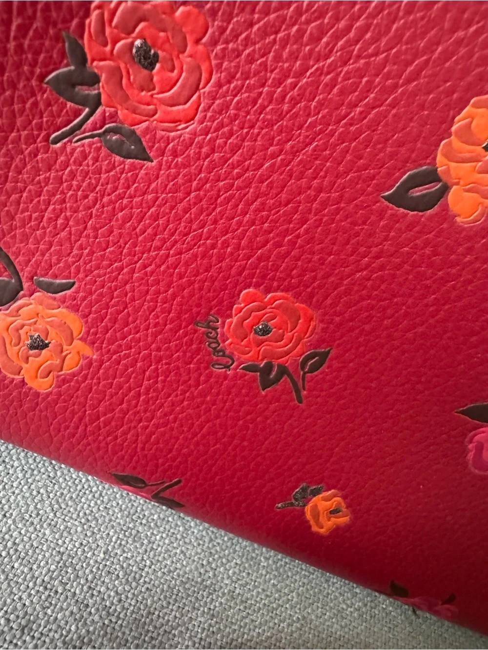 Coach Red Apple Multi- Peony Flower Bucket Handbag Purse